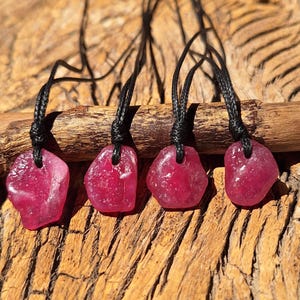 Natural Ruby Raw Necklace, Leather Cord Necklace, July Birthstone, Ruby Stone On Cord, Dainty Crystal Necklace, Drilled Ruby, Minimalist,