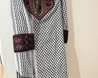 Chemise poncho écharpe arabe Shemagh Keffieh ORIGINAL | Fabriqué au Moyen-Orient | Kufiya Arafat Hatta imprimé noir unisexe homme ou femme