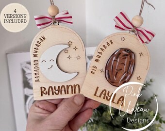 4 Style Eid and Ramadan Gift Tag Ornaments / Moon and Dates Accents / Laser Cut SVG Digital File | Glowforge & Lightburn Tested