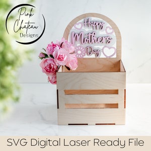 Caixa de presente de madeira para o dia das mães ou porta-plantas | Arquivo SVG de corte a laser | Glowforge pronto e testado