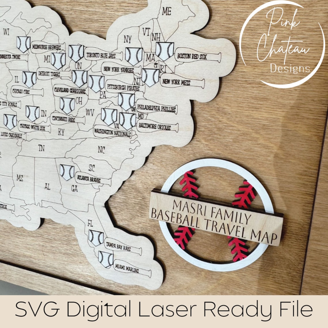 Baseball Stadium Travel Tracker Map + Easel | SVG Laser Cut SCORE File ...