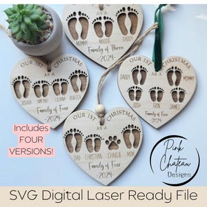 Bundle 4 Versione Il nostro primo Natale in famiglia di 3 4 5 piedi + impronta della zampa / File SVG DIGITALE Glowforge Xtool Silhouette e Lightburn testati