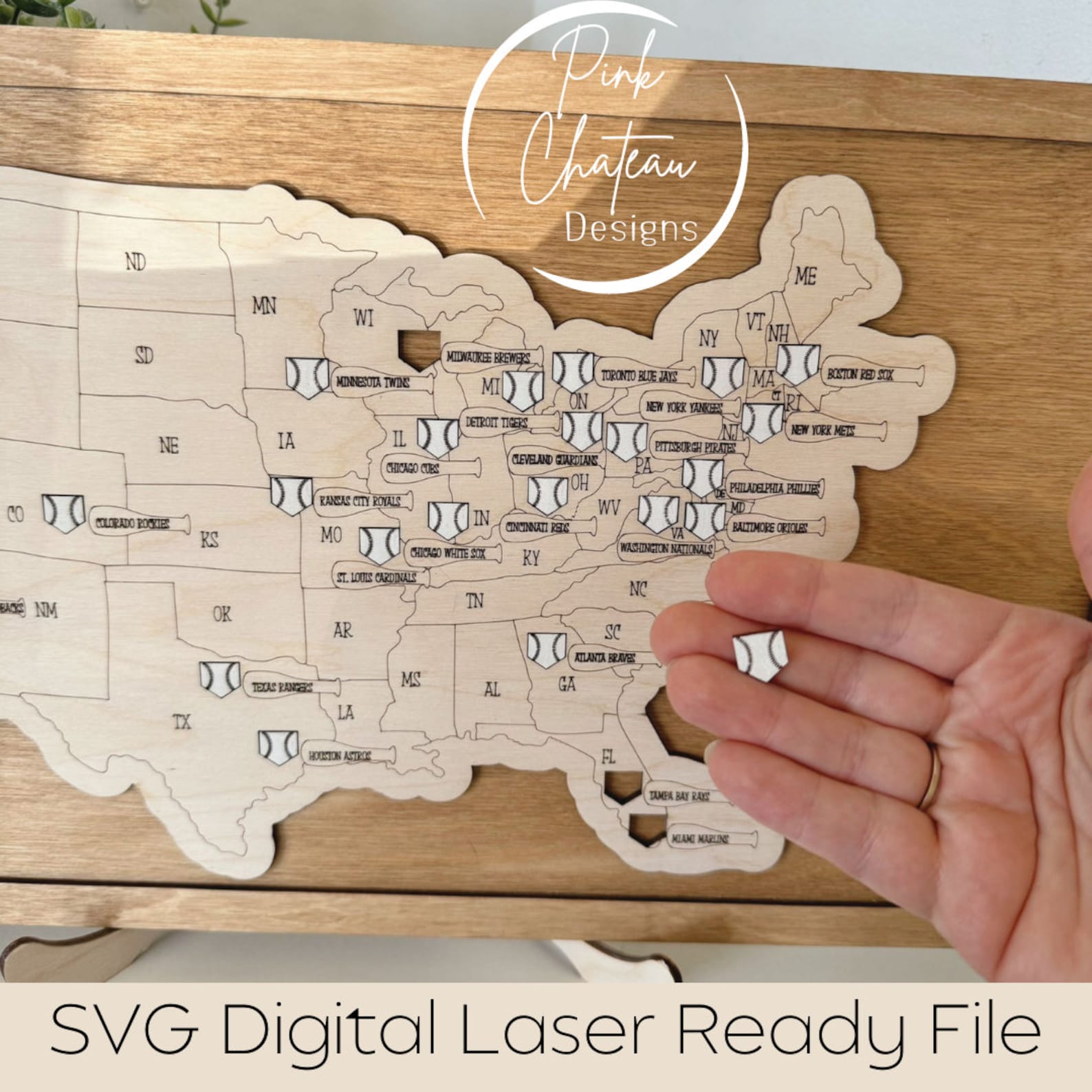 Baseball Stadium Travel Tracker Map + Easel | SVG Laser Cut SCORE File ...
