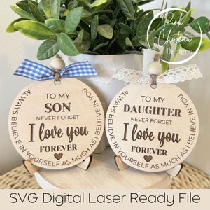 Sohn und Tochter Ornament SVG Laser Cut Datei + Staffelei | Einlagig | Glowforge + Lightburn Tested | Digitale Vorlage