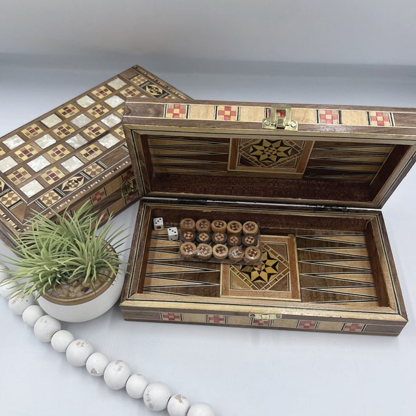 Backgammon Board | Lebanese Handmade Game Set | Smaller Travel Size | With Pieces Tokens and Dice