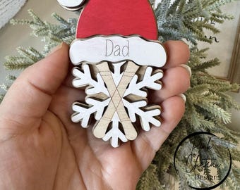 Sports Theme Ornament | SVG Laser Cut File | Glowforge Lightburn Xtool Tested | skiing with Holiday Hat