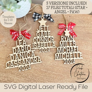 3 Version (18 FILES) 2025 Name Ornament Tree Shape | Toppers | SVG Laser Engraved Cut File | Wood File | Glowforge |Lightburn Tested