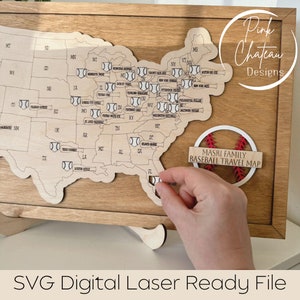 Baseball Stadion Travel Tracker Map + Staffelei | SVG Laser Cut SCORE-Datei | Glowforge Silhouette Lightburn getestet
