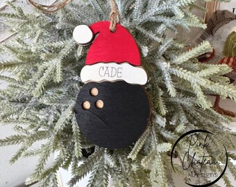 Sports Theme Ornament | SVG Laser Cut File | Glowforge Lightburn Xtool Tested | bowling with Holiday Hat