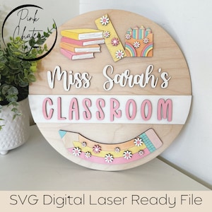 Personalisiertes Willkommensschild für das Lehrerzimmer | Preppy Gänseblümchen | SVG-Schnittdatei | Glowforge & Lightburn getestet | Holz Laser Digitale Datei