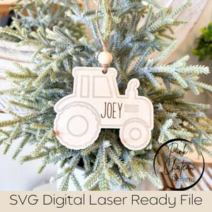 Traktor Ornament SVG Laser Score Cut Datei | Glowforge, xtool & Lightburn getestet | Acryl oder Holz | Urlaub Thema | Kinder Baum Ornament