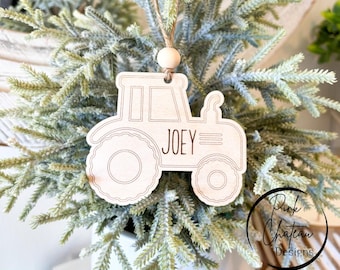 Tractor Ornament SVG Laser Score Cut File | Glowforge, xtool & Lightburn Tested | Acrylic or Wood | Holiday Theme | Children's Tree Ornament