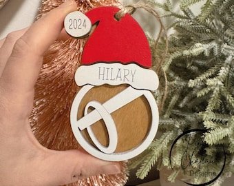 Sports Theme Ornament Ringette Stick | SVG Laser Cut File | Glowforge Lightburn Xtool Tested | with Holiday Hat