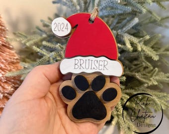 Paw Print Ornament | SVG Laser Cut File | Glowforge Lightburn Xtool Tested | Holiday Hat