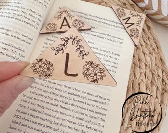 Marcador de página de libro de madera con esquinas protectoras / Archivo de corte grabado con láser SVG, probado con Glowforge y Lightburn / Madera acrílica