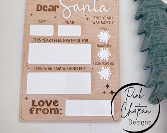 Letter to Santa Dry Erase Board Wishlist SVG Laser Engraved Cut File | Glowforge & Lightburn Tested | Acrylic or Wood | Holiday Theme