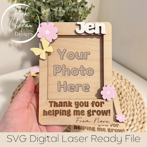 Houten fotolijst fotohouder | Magneetoptie | Cadeau voor moeder of leraar | Glowforge en Lightburn getest lasergesneden digitaal bestand graveren