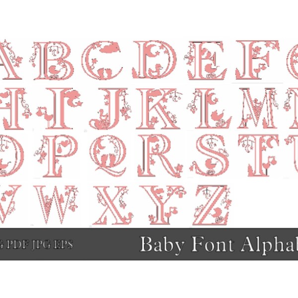 Alphabet-Babyfont-SVG Letters-Baby cricut Cutfiles Stroller Teddy Stork Moon Stars Dummy BabyMobile