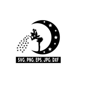 SVG Cricut Cut File, Fairy Star Dust Stood on Moon
