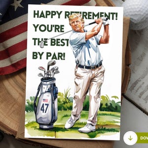 印刷可能なトランプ ゴルフ退職カード、ゴルフ退職、MAGA ゴルフ、トランプ ゴルフ カード、同僚向け、退職したお父さん、面白い先生退職ギフト