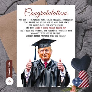 Carte numérique de félicitations Trump, carte de remise des diplômes Trump, carte de remise des diplômes 2025, carte drôle MAGA, carte de félicitations de remise des diplômes, cadeau de diplômé Trump