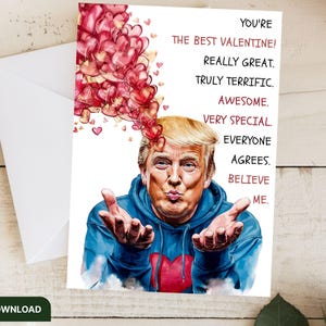Afdrukbare Trump-valentijnskaart, You're My Valentine, romantische kaart, leuke liefdeskaart, grappige Valentijnsdag, wenskaart, grappige liefdesgroet