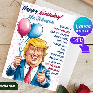 Trump Geburtstagskarte personalisierte, bearbeitbare lustige Trump, druckbare Donald Trump Karte für Freund, Papa, Mutter, Bruder, Schwester, Maga Geburtstag