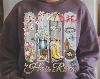 He is Risen Easter PNG: Retro Brushstroke Christian Design (Digital Download)