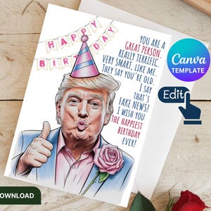 Cartão de aniversário engraçado EDITÁVEL Trump, cartão Trump para impressão, cartão de aniversário de humor político, presente para o pai, cartão de aniversário Trump personalizado digital