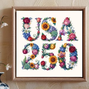 Digital Floral USA Png, Retro America, USA 250 Png, America 250, Happy 250th Birthday USA, 4th of July, Semiquincentennial Gift image 5