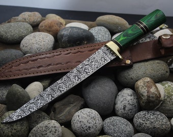Handcrafted Stainless Steel Fillet Knife, Rosewood Handle, Leather Sheath