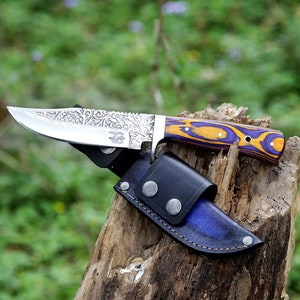 Stainless Steel Hunting Knife- horizontal Leather Sheath  belt loop well tempered- Excellent Quality Bushcraft Knife - -Father's Day Gift