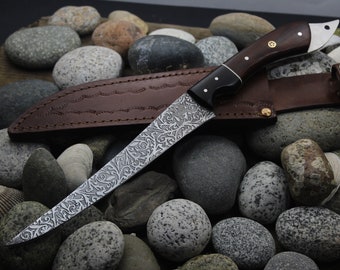 Handcrafted Stainless Steel Fish Filet Knife, Rosewood Handle, Leather Sheath
