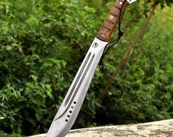Handgemaakte roestvrijstalen kapmes, palissander handvat, bushcraftmes