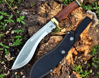 Handmade D2 Steel Kukri Knife: Rosewood Handle, Leather Sheath