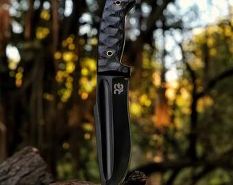 Handmade High Carbon Steel Hunting Knife, Powder Coated Blade, Rosewood Handle