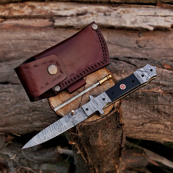 Custom Handmade Damascus Folding Knife for Men Use For Hunting Fishing Camping Hiking Damascus knife with Sheath EDC Pocket Knife