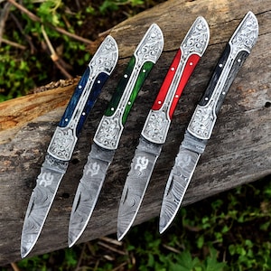 Pocket knife, Custom hand made Damascus steel Folding knife, Well tempered liner lock with  leather case, birthday gift, Anniversary gift,