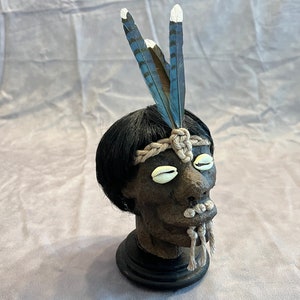 Hand-Made Faux Shrunken Head with Stand