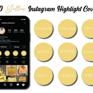 150 portadas destacadas de Instagram estéticas amarillas inspiradas en Vogue: íconos de historias minimalistas para personas influyentes, blogueros y creadores