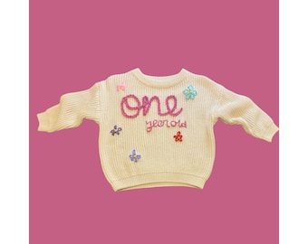 Hand Embroidered Birthday Sweater for Babies and Toddlers | Age Sweater