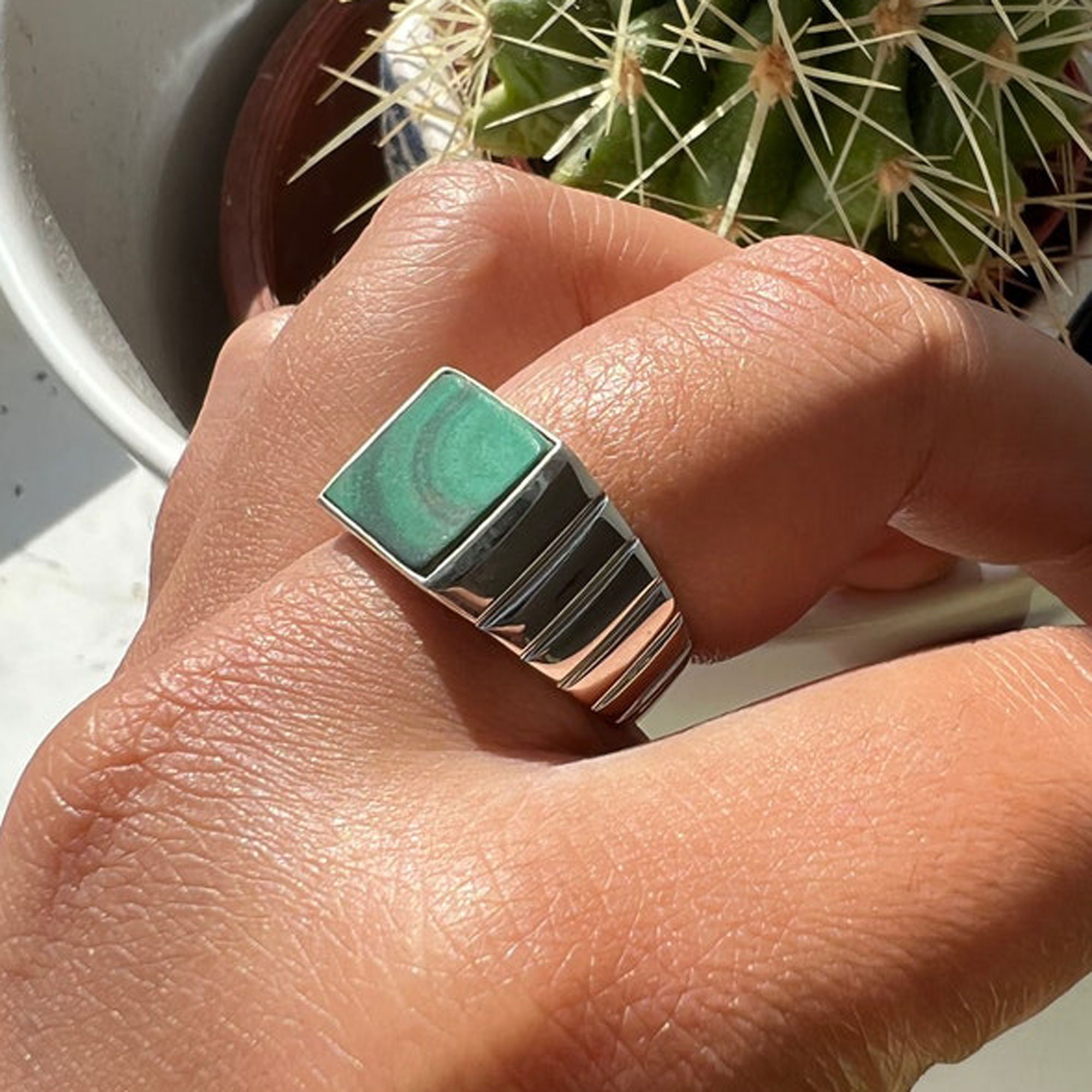 Men s Malachite Ring Solid 925 Sterling Silver Statement Ring Birthday Gift Malachite Jewelry Gift for Him Etsy
