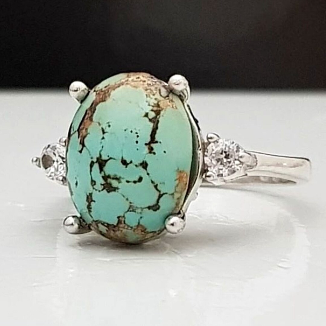 Natural Tibetan Turquoise Ring, Oval Sterling Silver Statement Ring - Etsy