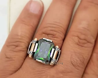 Anillo de cuarzo místico de plata esterlina para hombre, joyería turca hecha a mano
