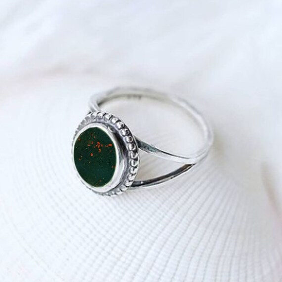 Women s Bloodstone Ring 925 Sterling Silver Statement Ring