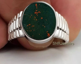 Blutstein Siegelring, Massiv Sterling Silber, Unisex Statement Ring