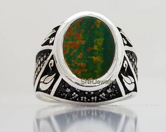 Anillo de plata de ley con piedra de sangre natural, estilo sello unisex