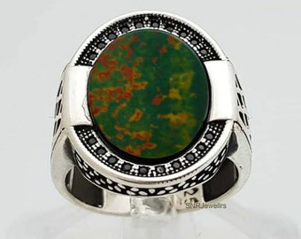 Bloodstone Signet Ring, Solid Sterling Silver, Men's Jewelry
