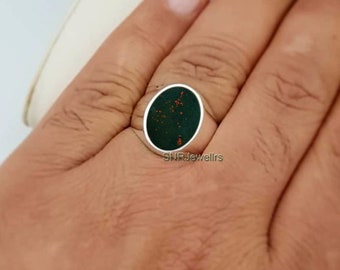 Anillo de piedra de sangre natural, plata de ley maciza, anillo de sello de oro