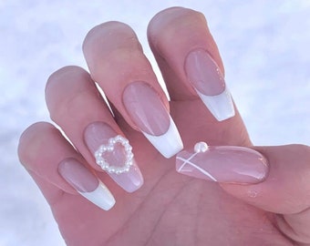 French Tip Nails | Cute Heart Nails | Coquette Nails